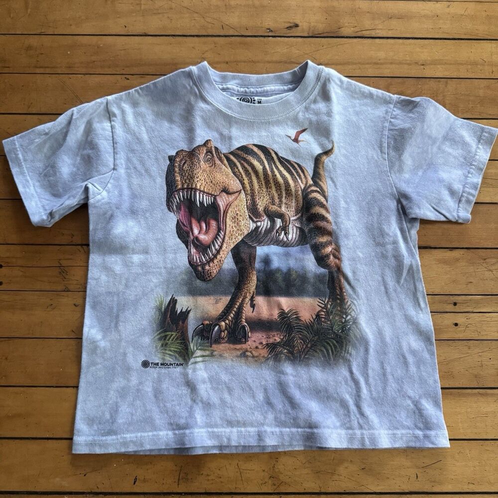 The Mountain Shirt Youth Kids Medium Blue Dinosaur Graphic Short Sleeve 2014